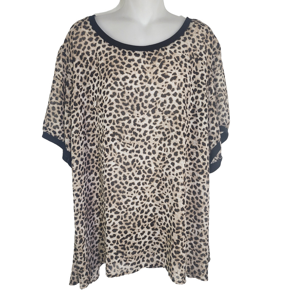 Torrid Womens Top 4 US 4X Plus Brown Leopard Chiffon Puff Sleeve Blouse Sheer
